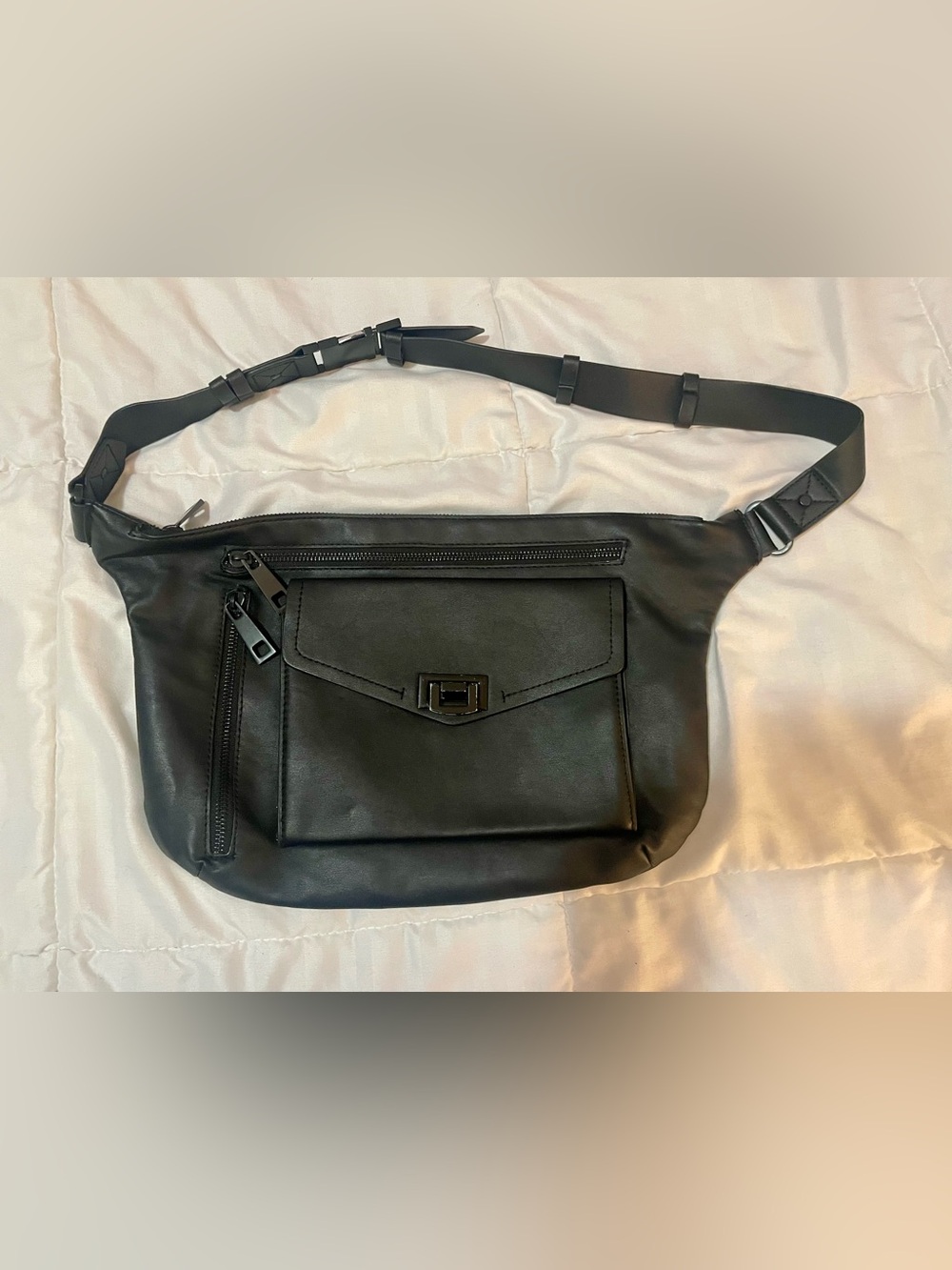 Zara Large Black Leather Crossbody Belt Bag